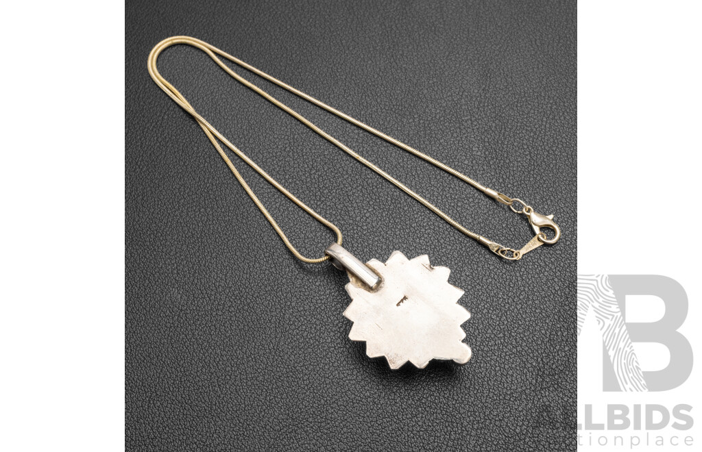18ct Gold Plated Necklace with 925 Sterling Silver Pendant with Turquoise & Faux Stones