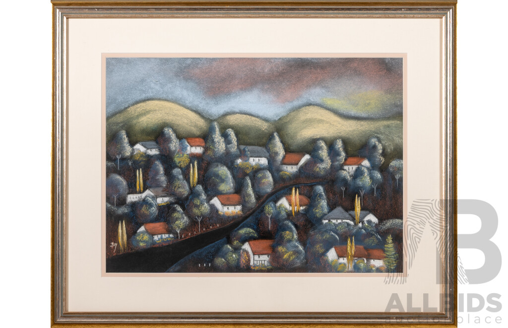 Bonnie Maloney, (20th Century, Australian), Trees and Houses (1998), Original Pastel, 50 X 63 Cm (frame)
