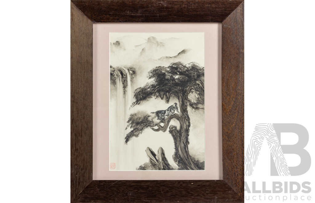 Artist Unknown (20th Century, Asian School), Monkeys in Tree, Ink & Wash, 38 x 33 cm (frame)