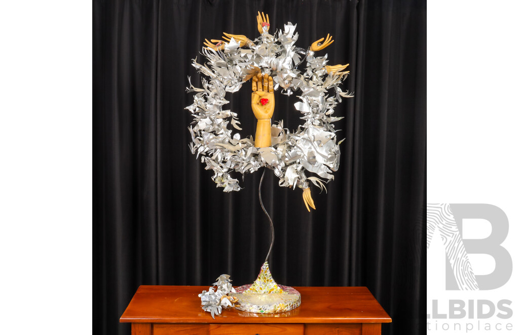 Trevor Dunbar, (20th Century, Australian), A Postmodern Mudra (2010), Mixed Media, Metal Shim & Found Objects, 30 x 100 cm (approx Dimensions)