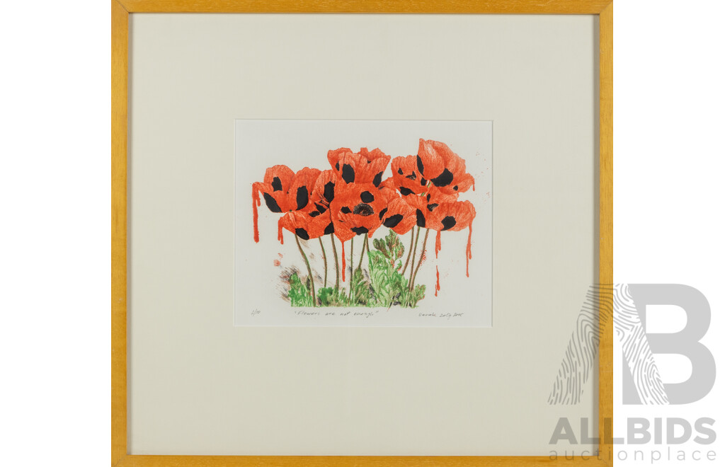 Barak Zelig, (20th Century, Israeli-Born Australian, 1963-), Flowers Are Not Enough (2005), Editioned 2 of 10, Signed Original Lithograph, 52 x 55 cm (frame)