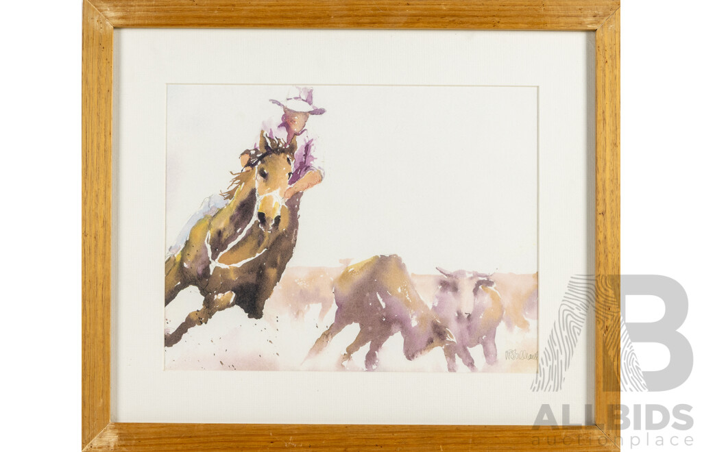 Veronica Robilliard, (20th Century, British-Born Australian), Round Up, Water Break & Racing, Trio of Original Quality Reproduction Prints After Original Watercolours, 44 X 52 Cm (larger frame) (3)