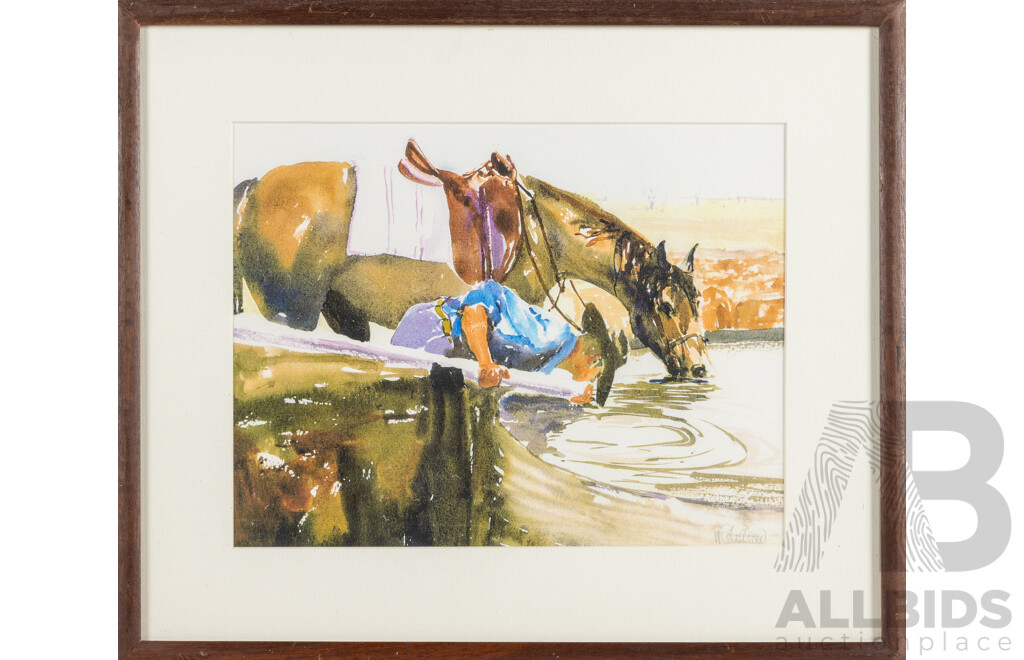 Veronica Robilliard, (20th Century, British-Born Australian), Round Up, Water Break & Racing, Trio of Original Quality Reproduction Prints After Original Watercolours, 44 X 52 Cm (larger frame) (3)
