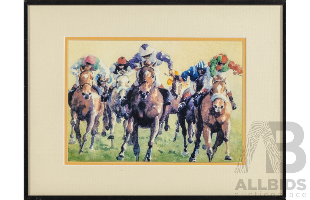 Veronica Robilliard, (20th Century, British-Born Australian), Round Up, Water Break & Racing, Trio of Original Quality Reproduction Prints After Original Watercolours, 44 X 52 Cm (larger frame) (3)