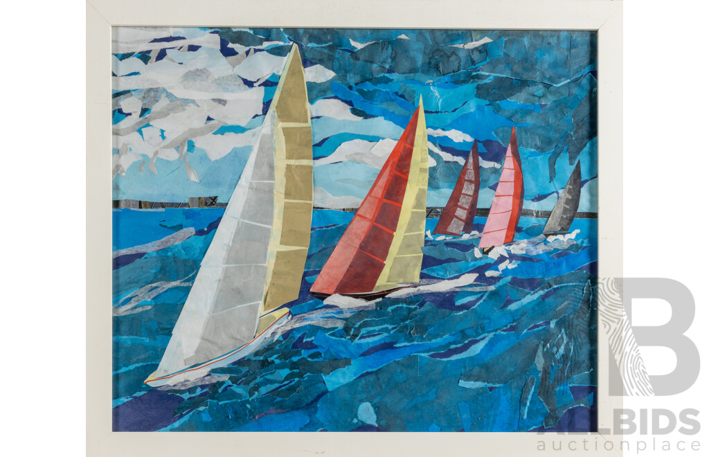 Artist Unknown (20th Century), Sailing Afternoon, Original Mixed Media Paper Collage, 56 x 66 cm (frame)