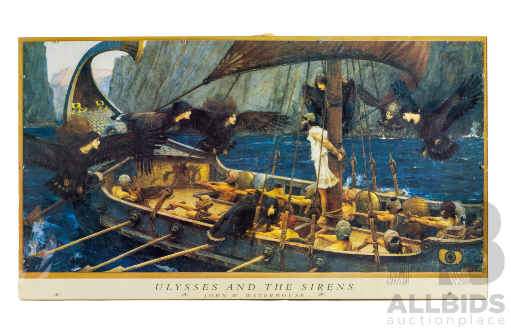 John W. Waterhouse, (19/20th Centuries, Italian-Born British, 1849-1917), Ulysses and the Siren, Wonderful Quality Reproduction Colour Print After 1891 Original, 52 x 93 cm (frame)