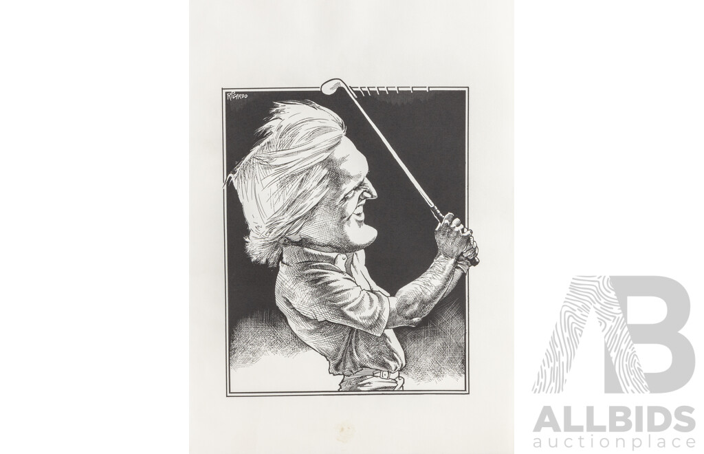 Alberto Ricardo (Australian, 1955-2026), Fifteen Unique Caricatures Famous Individuals Including Bob Hawke, Paul Keating, Pat Cash & More, Quality Reproduction Prints After Originals on Paper, 42 x 29.5 cm (sheets)