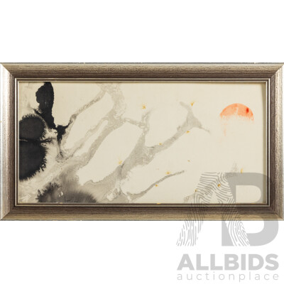 Ted Burrill, (20th Century, Australian), Moon and Tree (1971), Lovely Vintage Original Watercolour, 27 x 49 cm (frame)