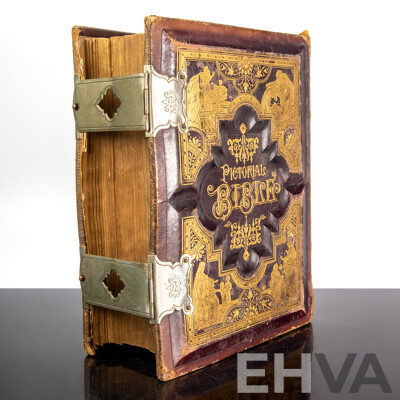 Fantastic Antique Embossed Leather Covered Holy Bible with Air Brass Clasps, James A Hoye & Co, Boston, Late 1800s