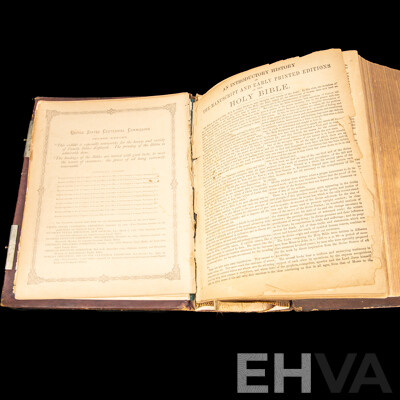 Fantastic Antique Embossed Leather Covered Holy Bible with Air Brass Clasps, James A Hoye & Co, Boston, Late 1800s