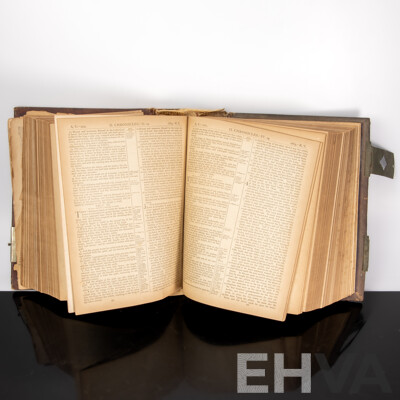 Fantastic Antique Embossed Leather Covered Holy Bible with Air Brass Clasps, James A Hoye & Co, Boston, Late 1800s