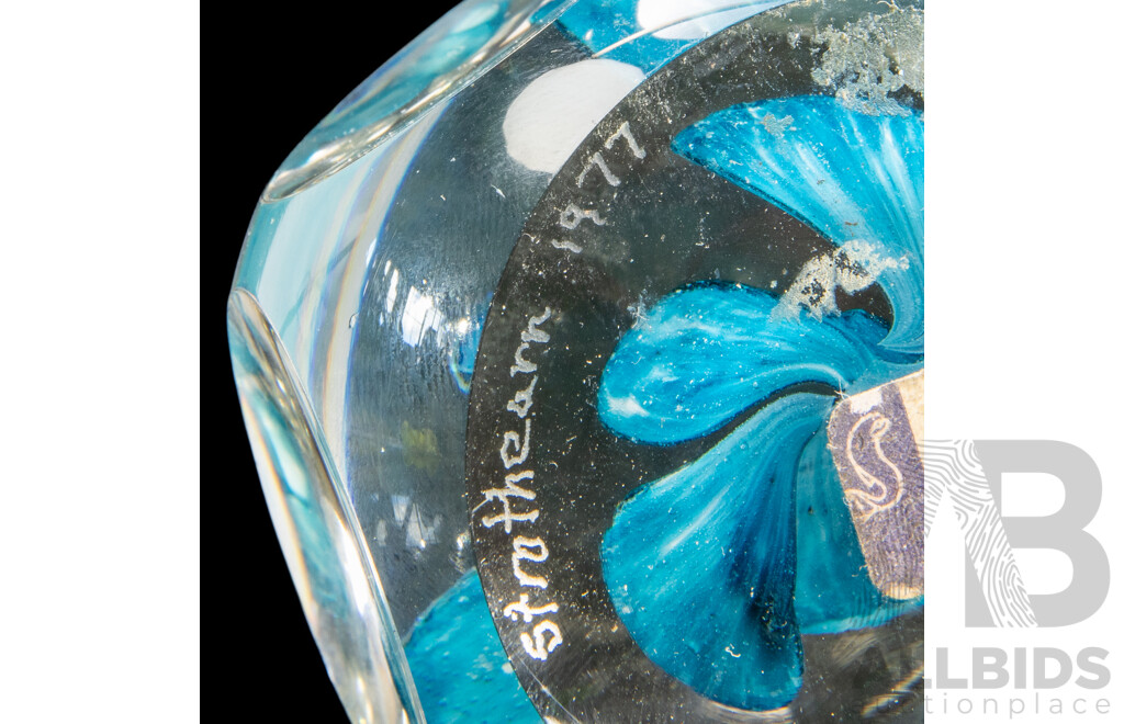 Strathearn Faceted Art Glass Paperweight, Dated 1977