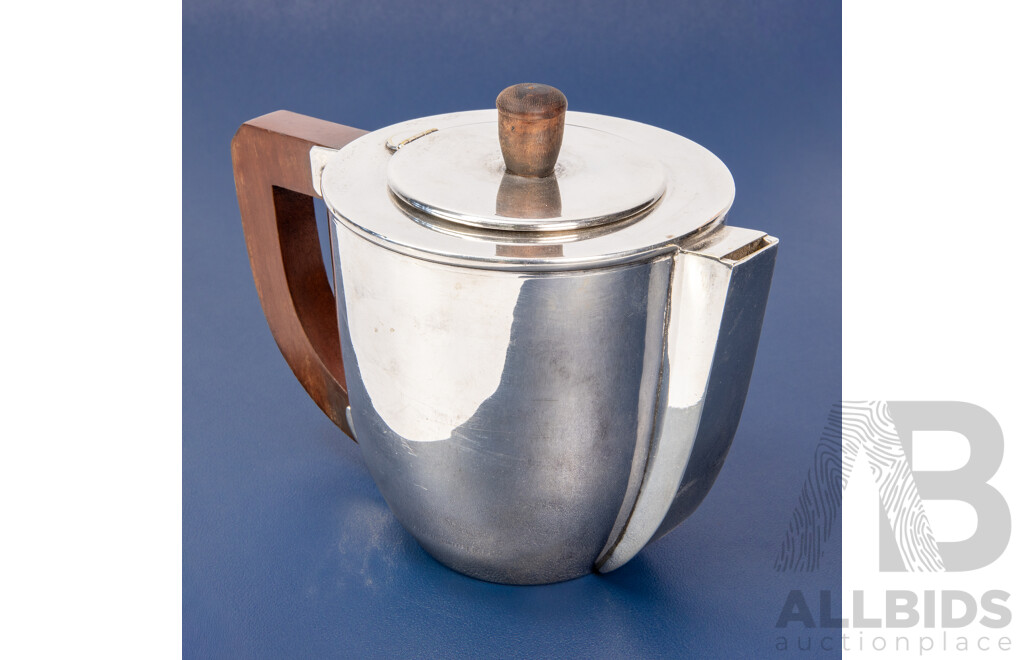 Art Deco Silver Plate Teapot with Stylised Timber Handle