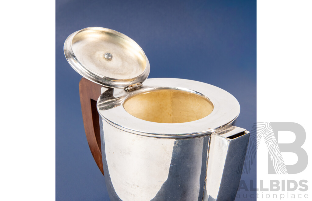 Art Deco Silver Plate Teapot with Stylised Timber Handle