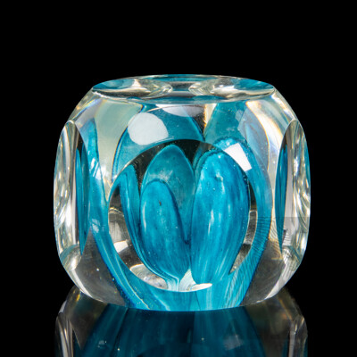 Strathearn Faceted Art Glass Paperweight, Dated 1977
