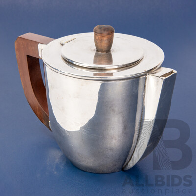Art Deco Silver Plate Teapot with Stylised Timber Handle