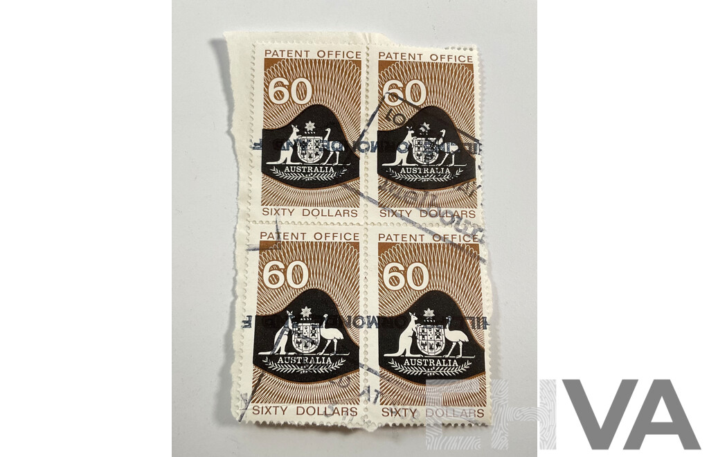 Four Australian Patent Office Sixty Dollar Stamps, Series Three