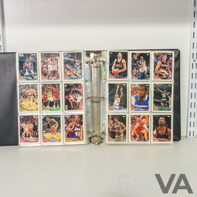 Album of Topps 1993/95 NBA Collector Cards Including Micheal Jordan, Charles Barkley, John Stockton, Karl Malone, Clyde Drexler, Hakeem Olajuwon, Shawn Kemp, David Robinson, Isiah Thomas, Shaq, Chris Webber and More