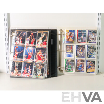 Two Albums of 1993/94 NBA Hoops and Upper Deck Collector Cards Including Dennis Robinson, Charles Barkley, Alonzo Mourning, Chris Webber, Scottie Pippen, Anfernee Hardaway, Dominique Wilkins, Joe Dumas, Dikembe Mutombo, Latrell Sprewell and More