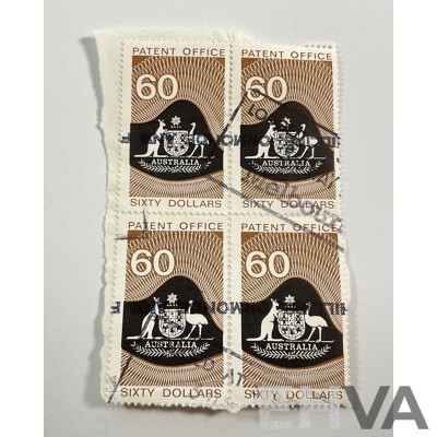 Four Australian Patent Office Sixty Dollar Stamps, Series Three