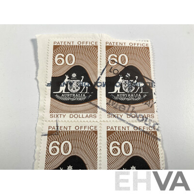 Four Australian Patent Office Sixty Dollar Stamps, Series Three