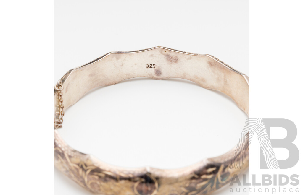 Vintage Sterling Silver Bamboo Hinged Bangle & Vintage Sterling Silver Locket on Chain, 31.86 Grams
