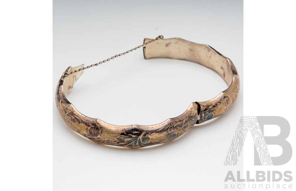 Vintage Sterling Silver Bamboo Hinged Bangle & Vintage Sterling Silver Locket on Chain, 31.86 Grams