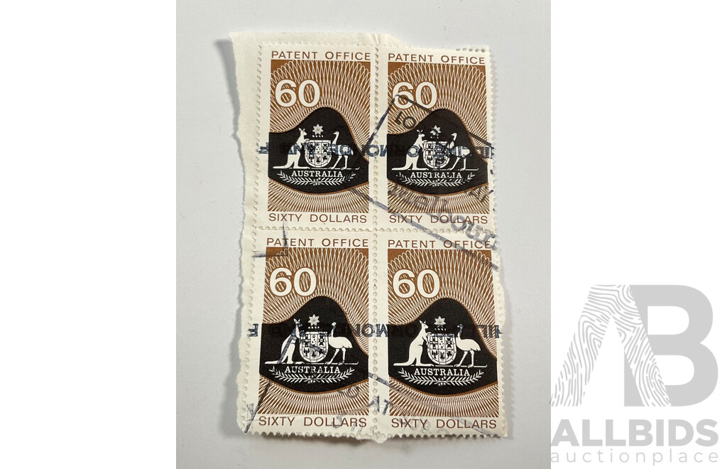 Four Australian Patent Office Sixty Dollar Stamps, Series Three