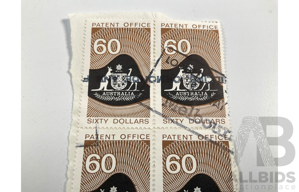 Four Australian Patent Office Sixty Dollar Stamps, Series Three