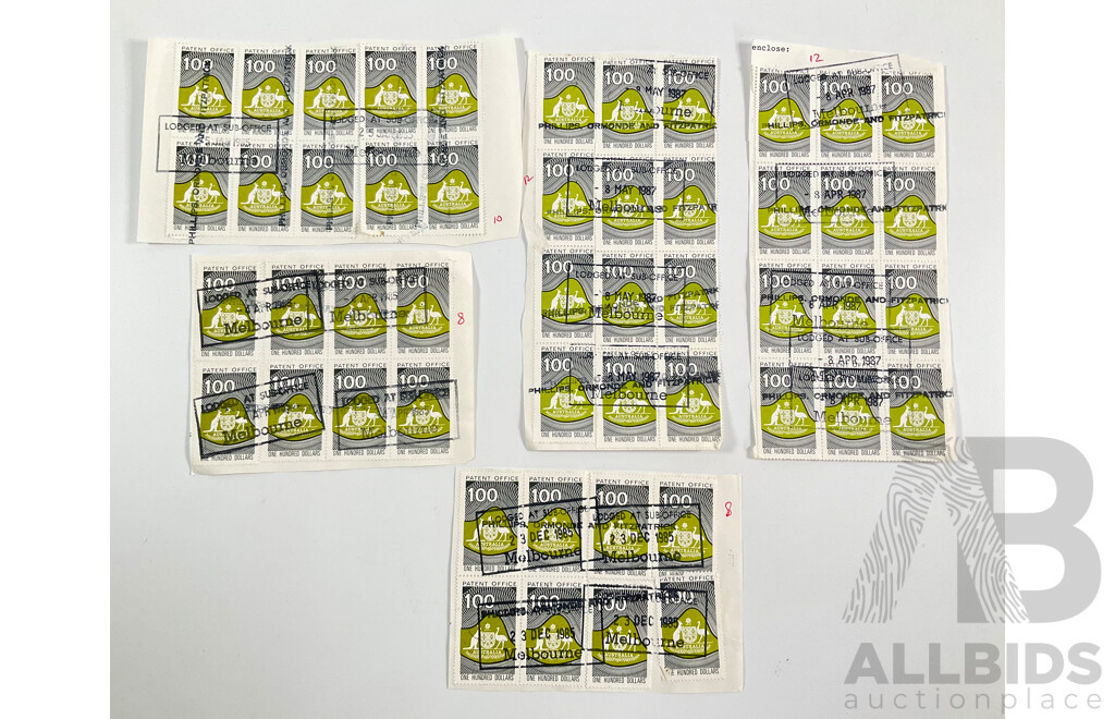 Fifty Australian One Hundred Dollar Patent Office Stamps, Series Two