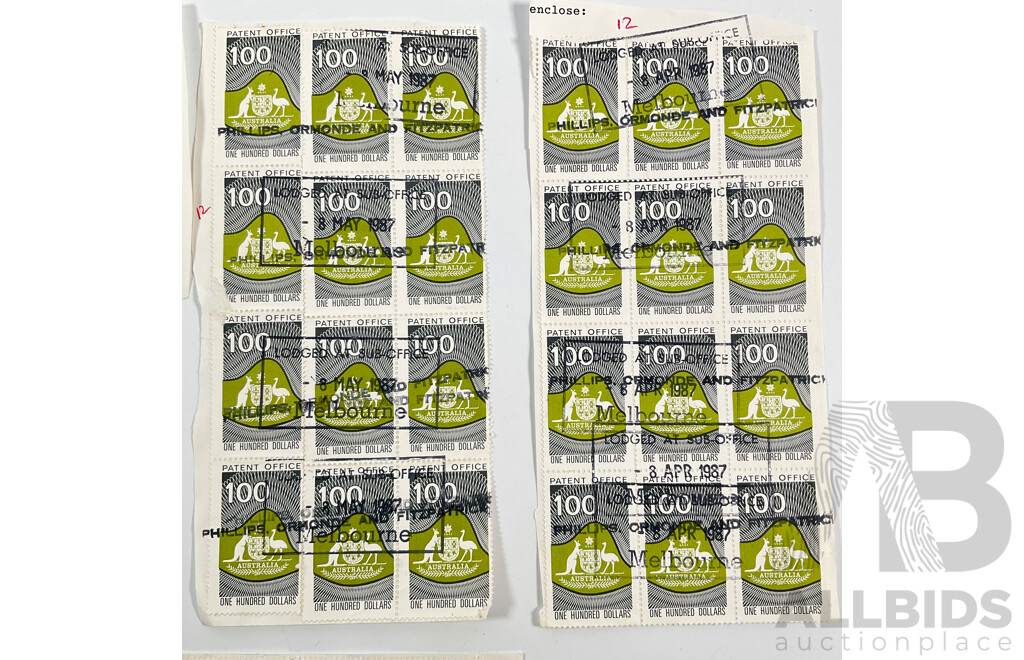 Fifty Australian One Hundred Dollar Patent Office Stamps, Series Two