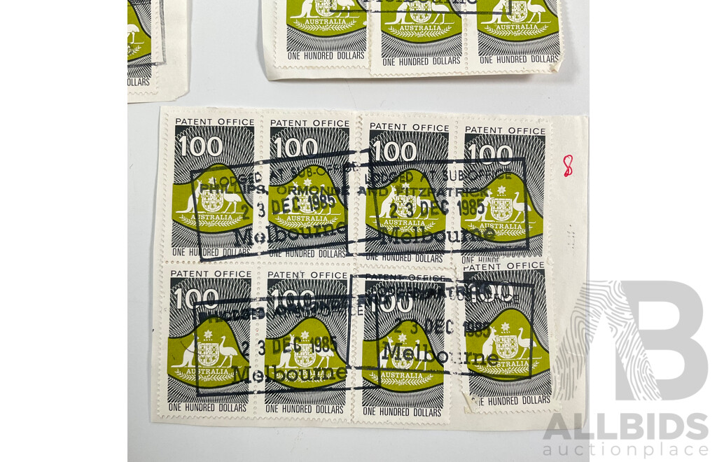 Fifty Australian One Hundred Dollar Patent Office Stamps, Series Two
