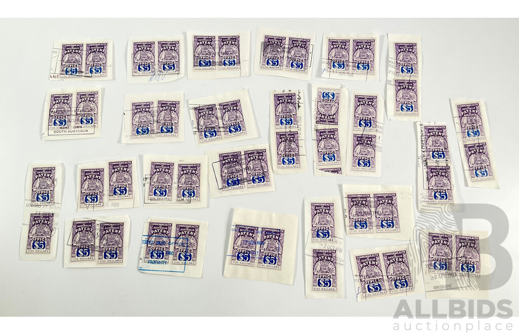 Fifty Australian Five Dollar Patent Office Stamps, Series Two
