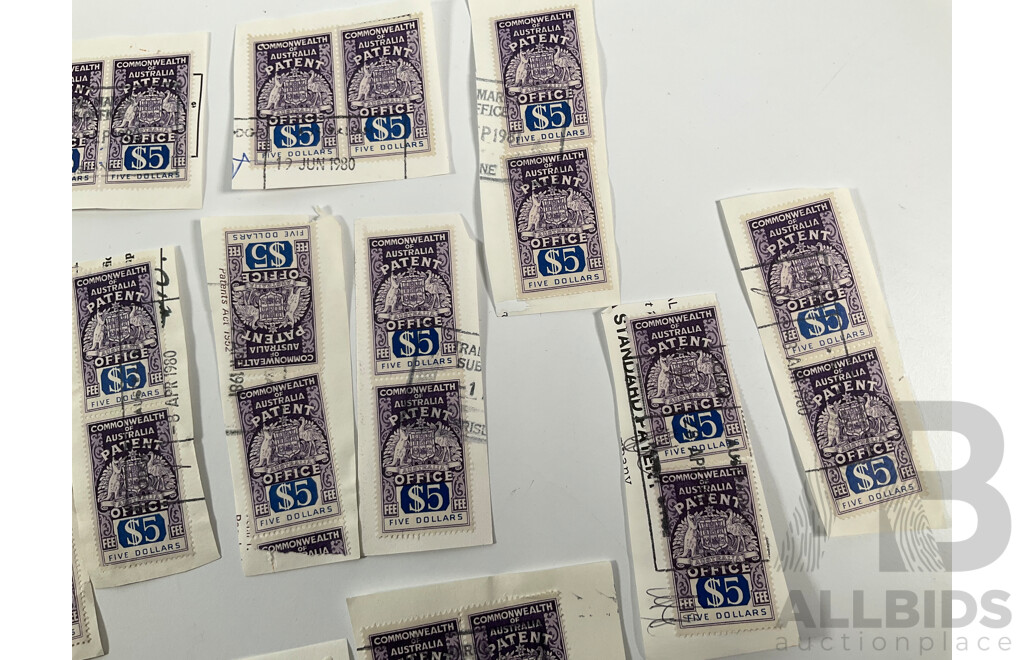 Fifty Australian Five Dollar Patent Office Stamps, Series Two