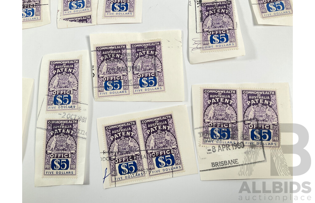 Fifty Australian Five Dollar Patent Office Stamps, Series Two