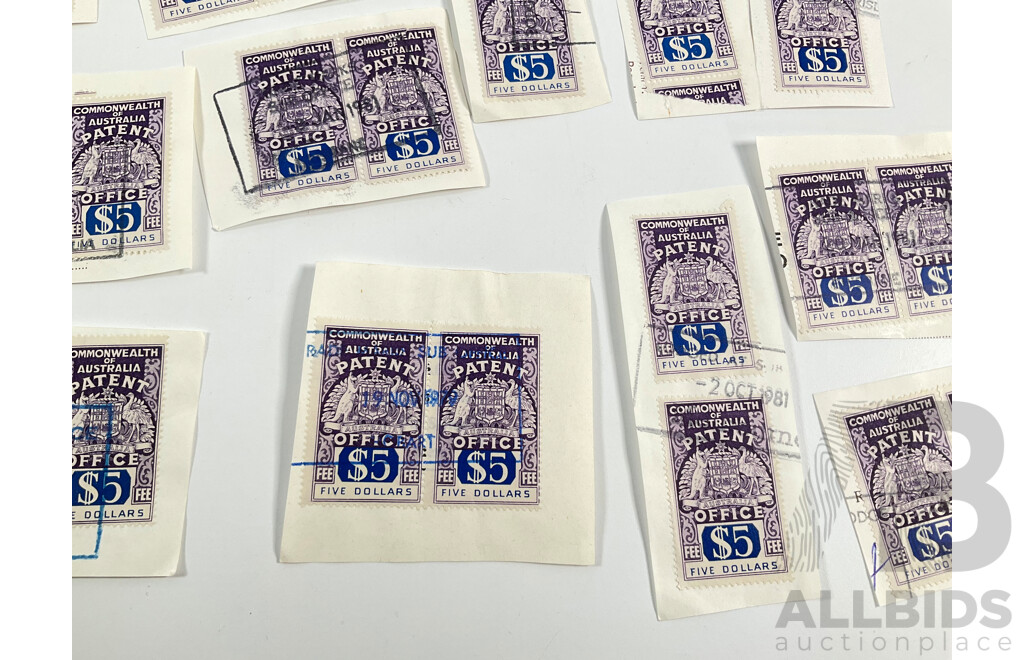Fifty Australian Five Dollar Patent Office Stamps, Series Two