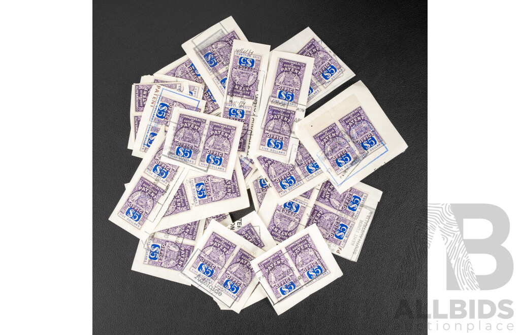 Fifty Commonwealth of Australia Patent Office Five Dollar Stamps, Series Two