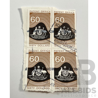 Four Australian Patent Office Sixty Dollar Stamps, Series Three