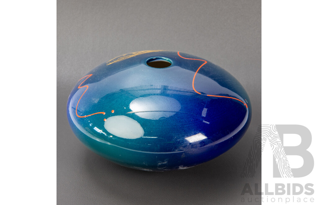 NZ Studio Pottery Vase Tenmoku with Gold Leaf by Peter & Julie Collis