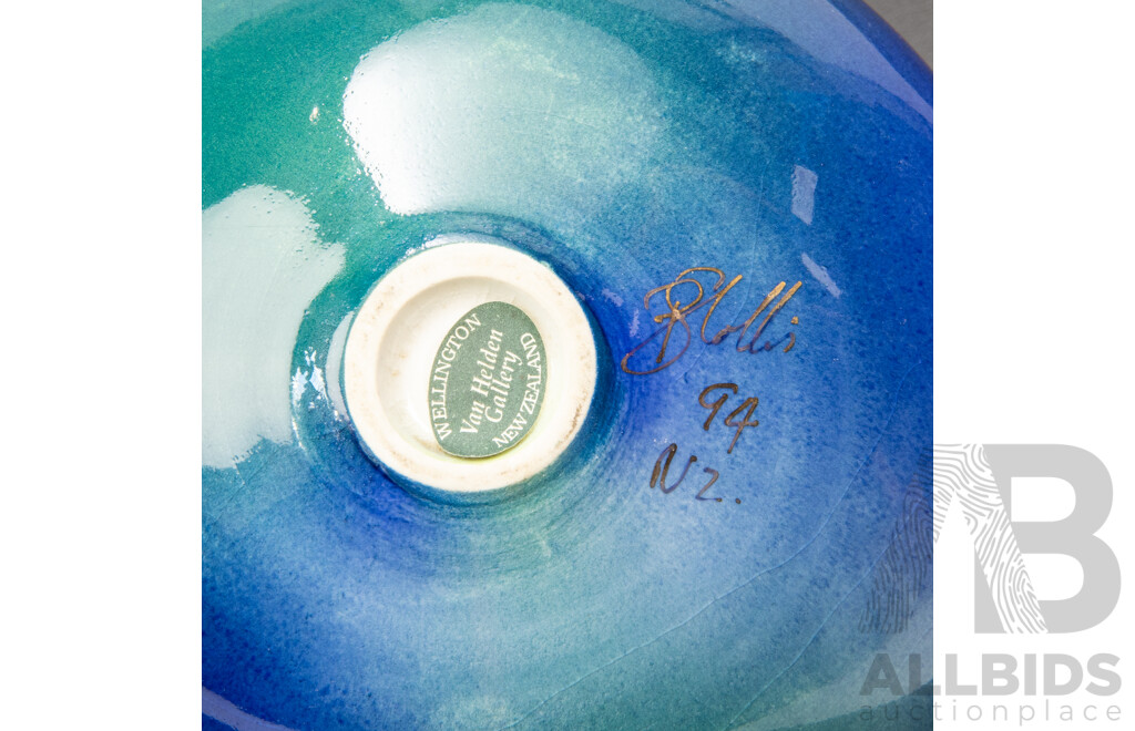 NZ Studio Pottery Vase Tenmoku with Gold Leaf by Peter & Julie Collis