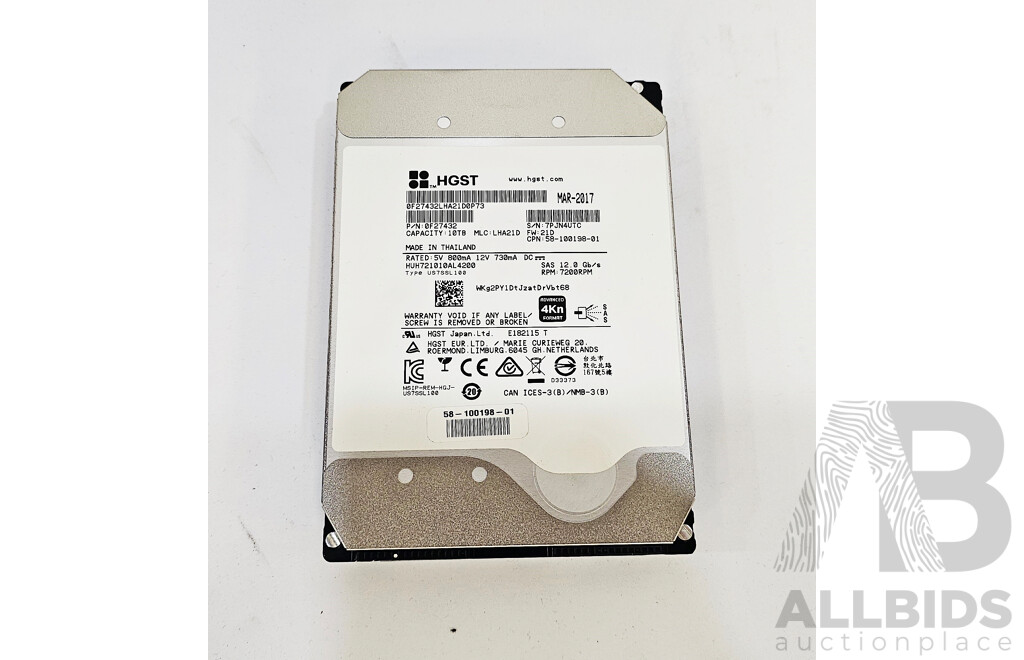 1660759 · HGST (US7SSL100) 10TB SAS 12Gbps 3.5-Inch Hard Drive