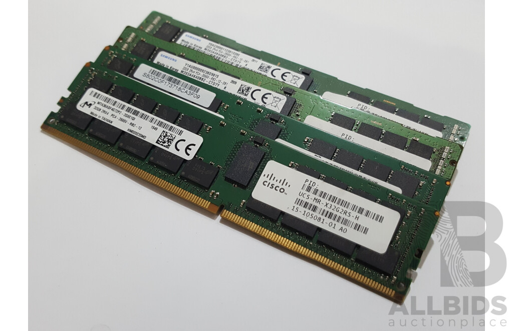 Assorted 32GB ECC DDR4 2666V RDIMM RAM - Lot of Four