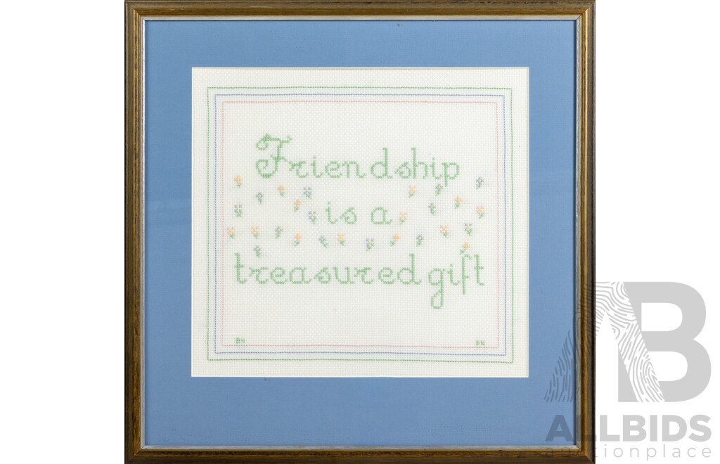 Sunflowers & Friendship is a Treasured Gift, Pair of Vintage Hand Cross Stitched Panels, 75 x 61 cm (larger frame) (2)
