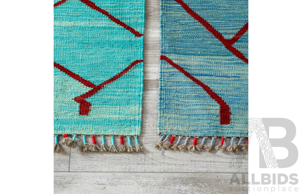 Pair of Aqua Kilim Hall Runners