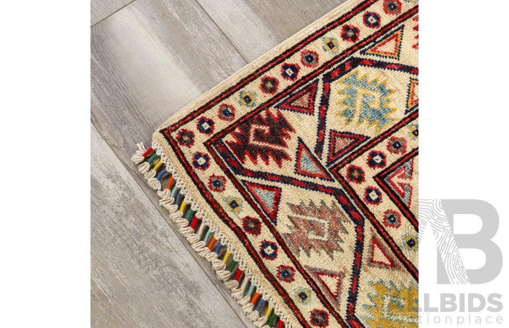 Hand Knotted Pure Wool Afghan Kazak