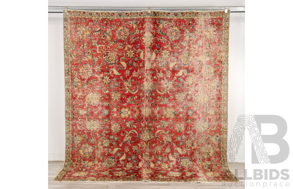 Hand Knotted Threadbare Persian Rug