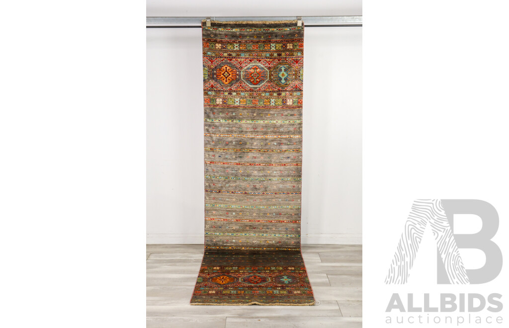 Hand Knotted Afghan Khorjin Runner Rug
