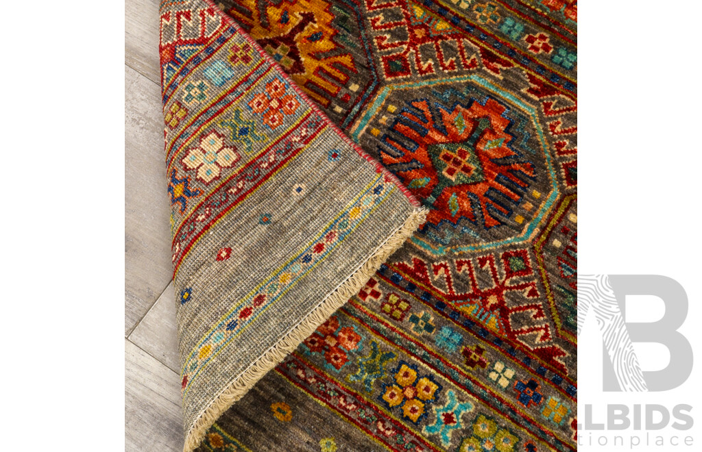 Hand Knotted Afghan Khorjin Runner Rug