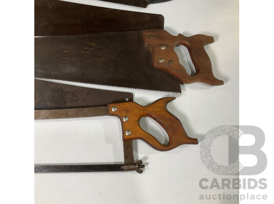 Six Large Vintage Timber Hand Saws