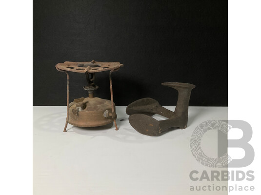 Vintage Primus Camping Stove and Cast Iron Cobblers Shoe Last